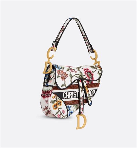 Saddle Bag White Multicolor Dior Petites Fleurs Embroidery 